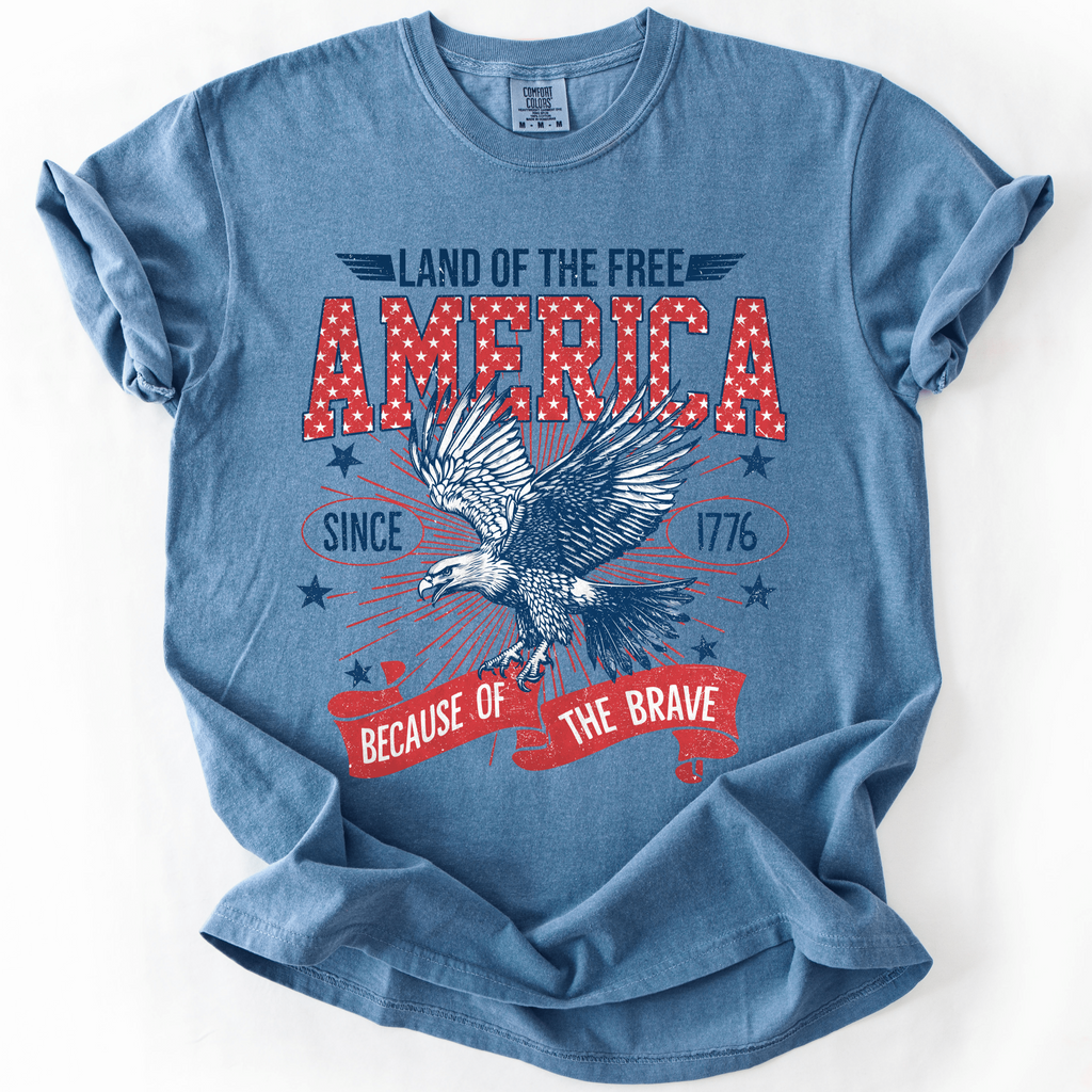 America Since 1776 T-shirt | Land of The Free Graphic Tee | Comfort Colors Blue Jean - The Stenciled Barn