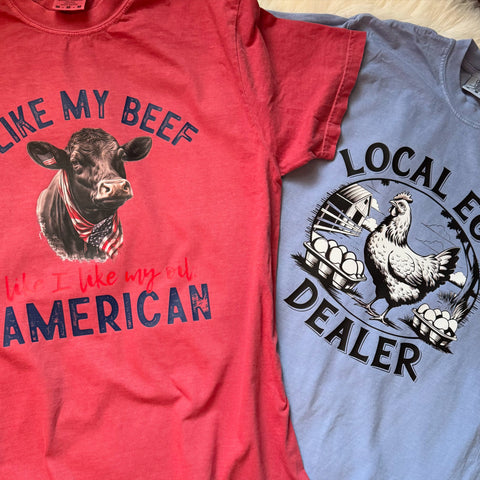 Farm - Themed Graphic Tee | Unisex Comfort Colors Shirt with Beef Cow or Egg Dealer Design - The Stenciled Barn
