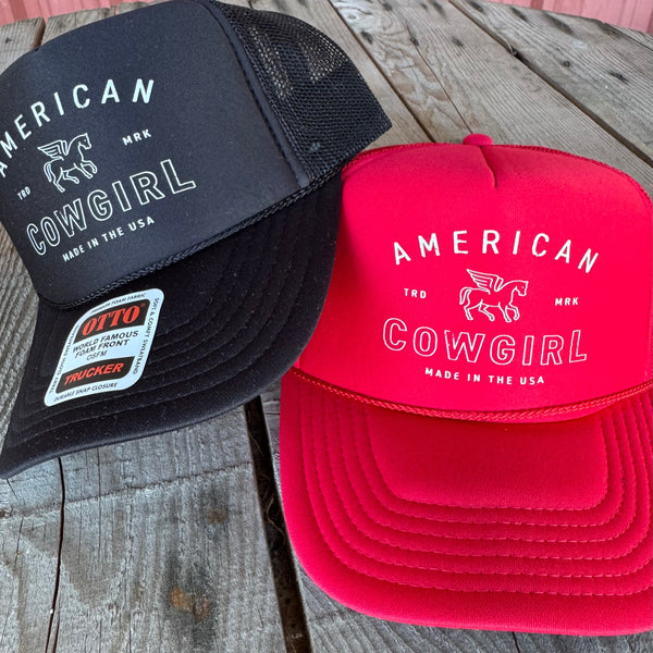 American Cowgirl Trucker Hat | Country Western Inspired Cap | Otto Cap with Horse Graphic - The Stenciled Barn