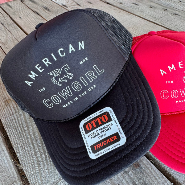 American Cowgirl Trucker Hat | Country Western Inspired Cap | Otto Cap with Horse Graphic - The Stenciled Barn