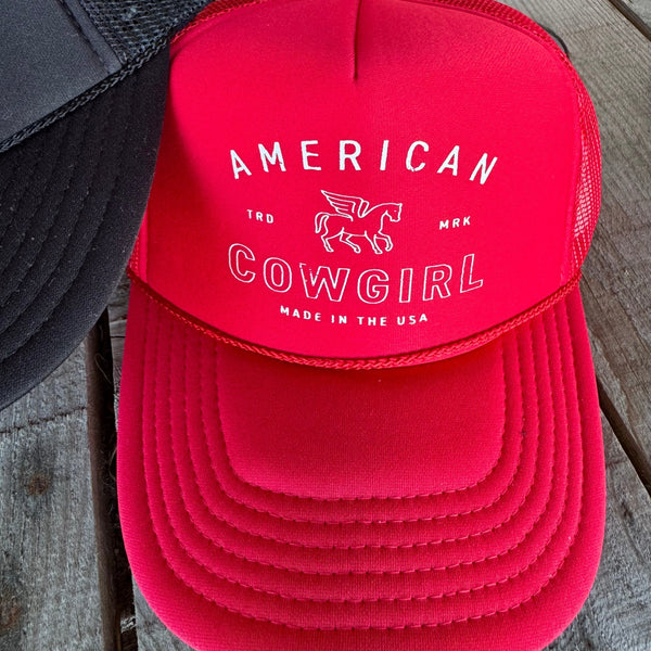 American Cowgirl Trucker Hat | Country Western Inspired Cap | Otto Cap with Horse Graphic - The Stenciled Barn