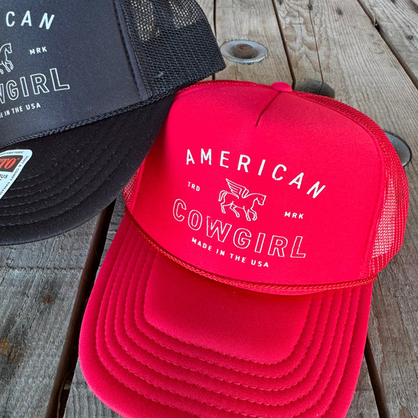 American Cowgirl Trucker Hat | Country Western Inspired Cap | Otto Cap with Horse Graphic - The Stenciled Barn