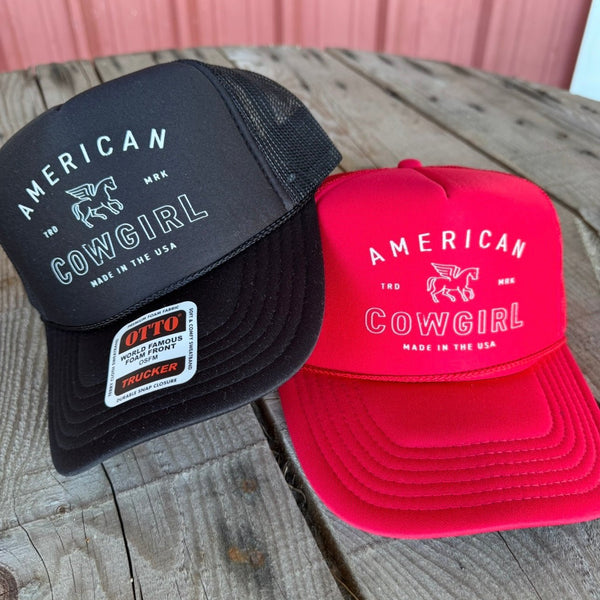 American Cowgirl Trucker Hat | Country Western Inspired Cap | Otto Cap with Horse Graphic - The Stenciled Barn