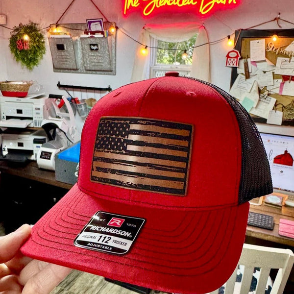 American Flag Patch Hat | USA Patriotic Men’s Cap | Richardson 112 Snapback Trucker Hat - The Stenciled Barn