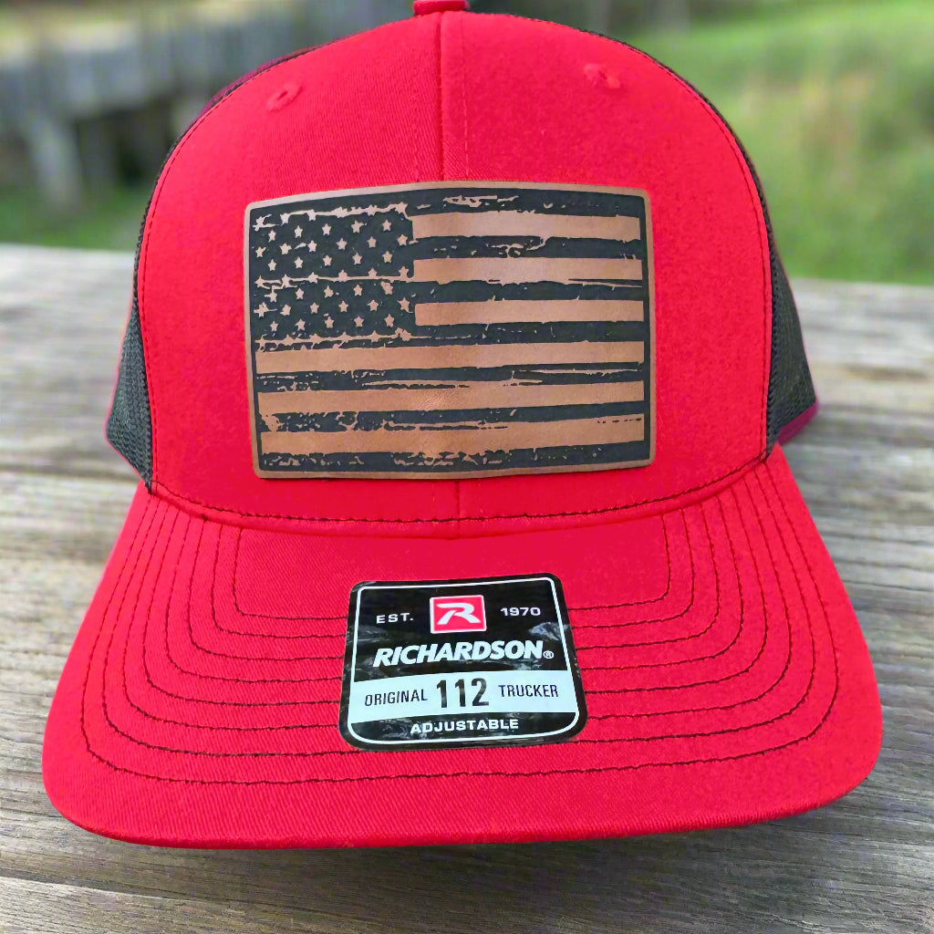 American Flag Patch Hat | USA Patriotic Men’s Cap | Richardson 112 Snapback Trucker Hat - The Stenciled Barn
