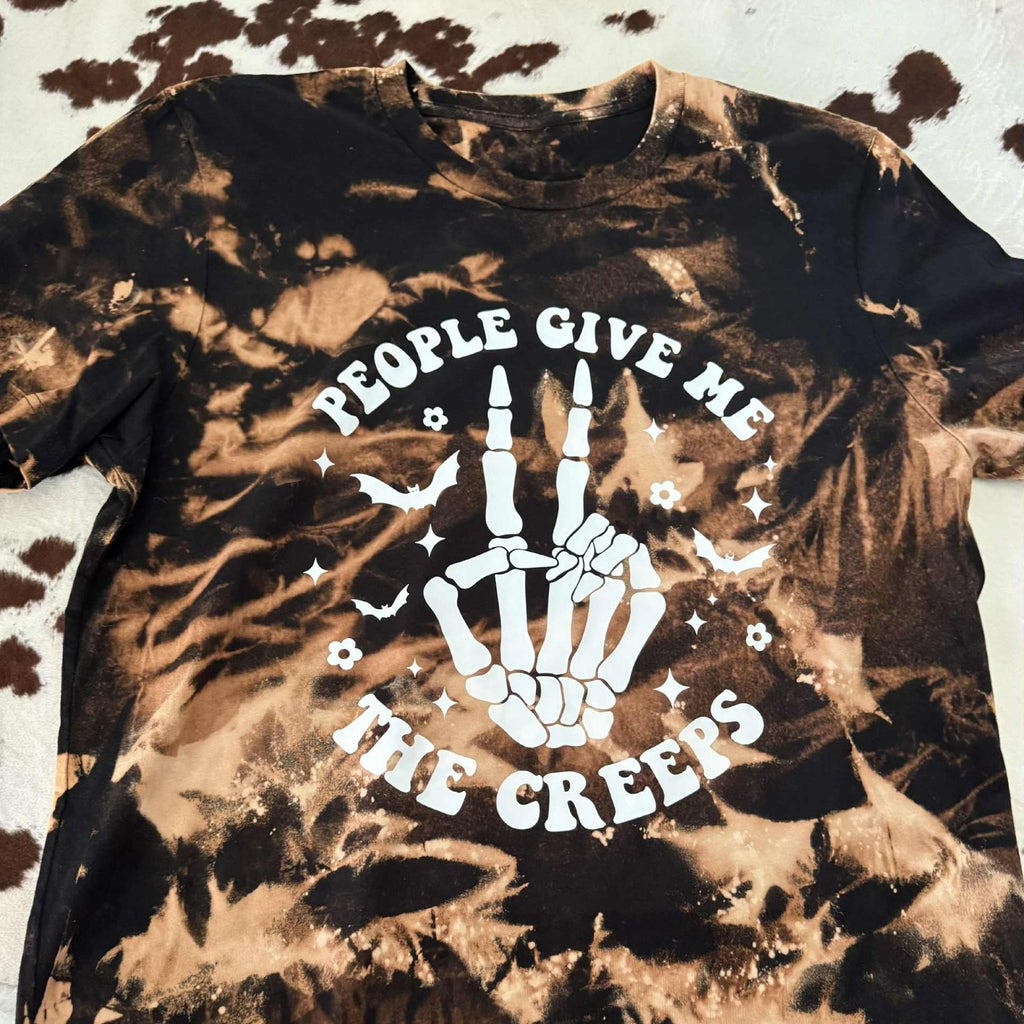 People Give Me The Creeps Halloween Bleached Tee | Reverse Tie - Dye - The Stenciled Barn