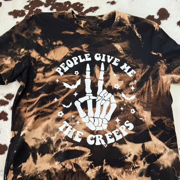 People Give Me The Creeps Halloween Bleached Tee | Reverse Tie - Dye - The Stenciled Barn