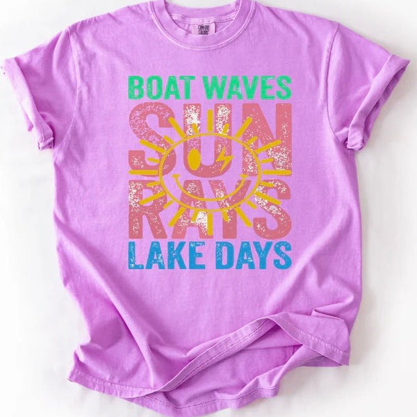Boat Waves Sun Rays Lake Days Graphic Tee | Comfort Colors Neon Violet - The Stenciled Barn