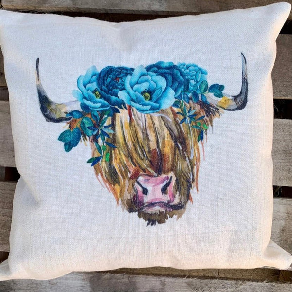 Boho Cow Pillow Cover | Shabby Chic Farmhouse Throw Pillow Case | Rustic Bohemian Home Decor - The Stenciled Barn