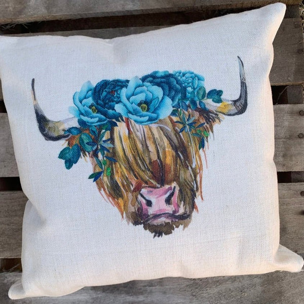 Boho Cow Pillow Cover | Shabby Chic Farmhouse Throw Pillow Case | Rustic Bohemian Home Decor - The Stenciled Barn