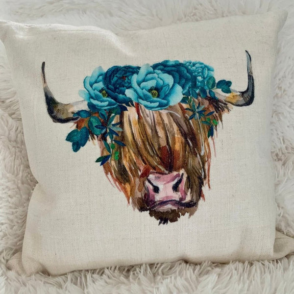Boho Cow Pillow Cover | Shabby Chic Farmhouse Throw Pillow Case | Rustic Bohemian Home Decor - The Stenciled Barn