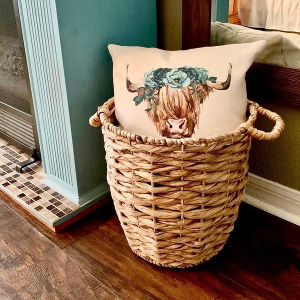 Boho Cow Pillow Cover | Shabby Chic Farmhouse Throw Pillow Case | Rustic Bohemian Home Decor - The Stenciled Barn