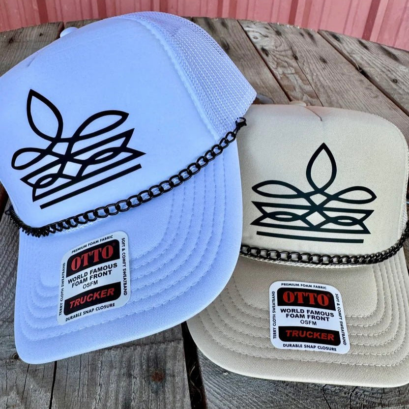Boot Stitch Trucker Hat with Metal Chain | Western Inspired Cap | Adjustable Snapback - The Stenciled Barn