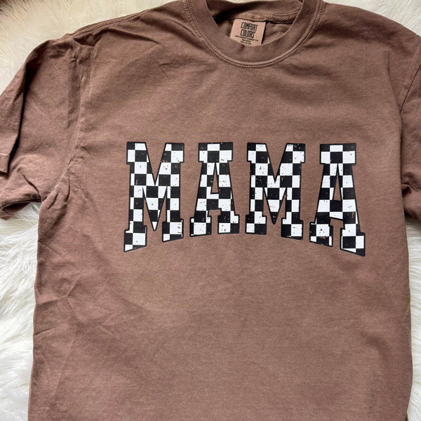 Checkered Mama Graphic Tee | Comfort Colors Espresso - The Stenciled Barn