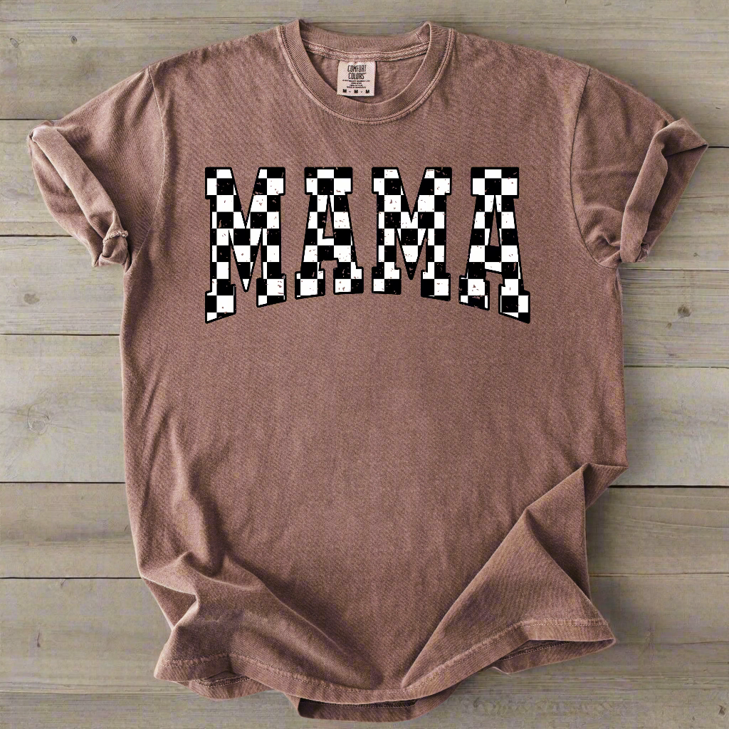 Checkered Mama Graphic Tee | Comfort Colors Espresso - The Stenciled Barn