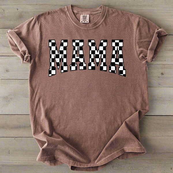 Checkered Mama Graphic Tee | Comfort Colors Espresso - The Stenciled Barn