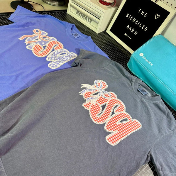 Coquette Gingham USA Patriotic T-shirt | Denim Blue Comfort Colors Tee - The Stenciled Barn