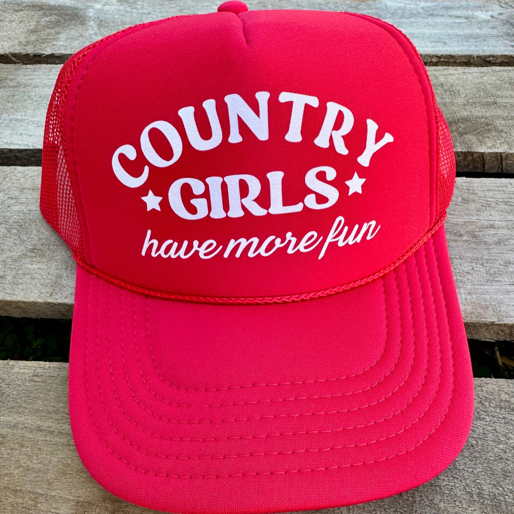 Country Girls Have More Fun Trucker Hat | Retro Style Otto Cap | Adjustable Snapback - The Stenciled Barn