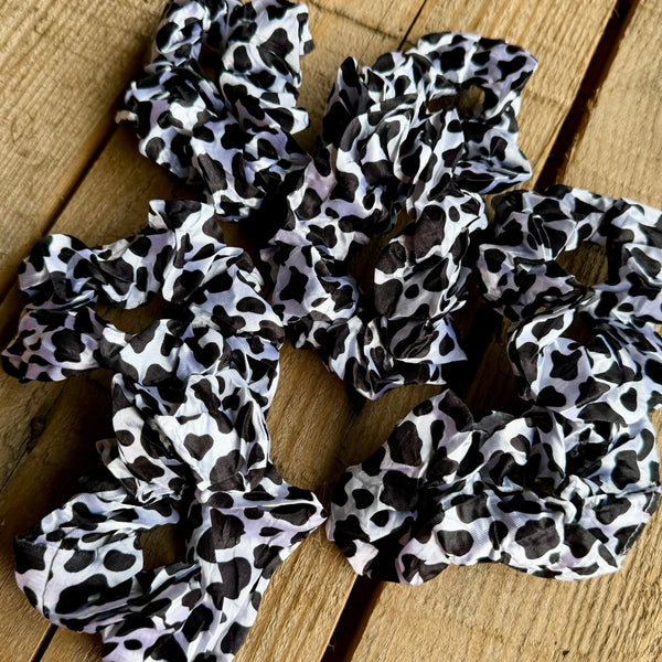 Cow Print Hair Scrunchie – Black & White Holstein Ponytail Tie | Southern Style Accessory - The Stenciled Barn
