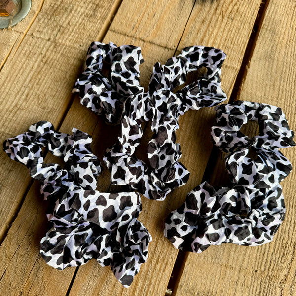 Cow Print Hair Scrunchie – Black & White Holstein Ponytail Tie | Southern Style Accessory - The Stenciled Barn