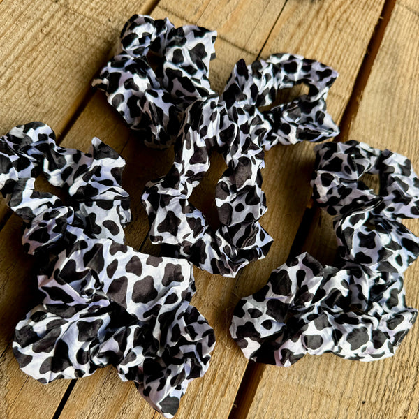 Cow Print Hair Scrunchie – Black & White Holstein Ponytail Tie | Southern Style Accessory - The Stenciled Barn