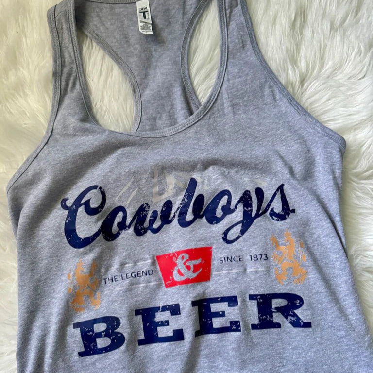 Cowboys & Beer Racerback Tank Top | Women's Country Summer Fashion Tee - The Stenciled Barn