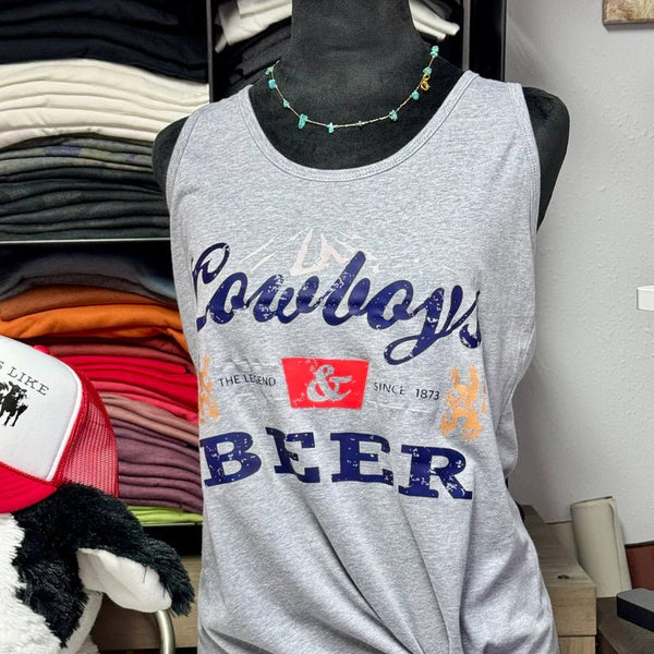 Cowboys & Beer Racerback Tank Top | Women's Country Summer Fashion Tee - The Stenciled Barn