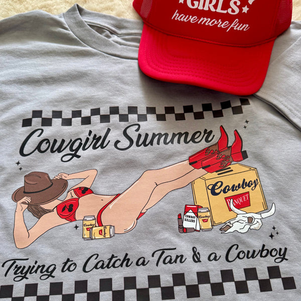 Coastal Cowgirl Summer Graphic Tee | Comfort Colors Grey | Unisex Fit - The Stenciled Barn