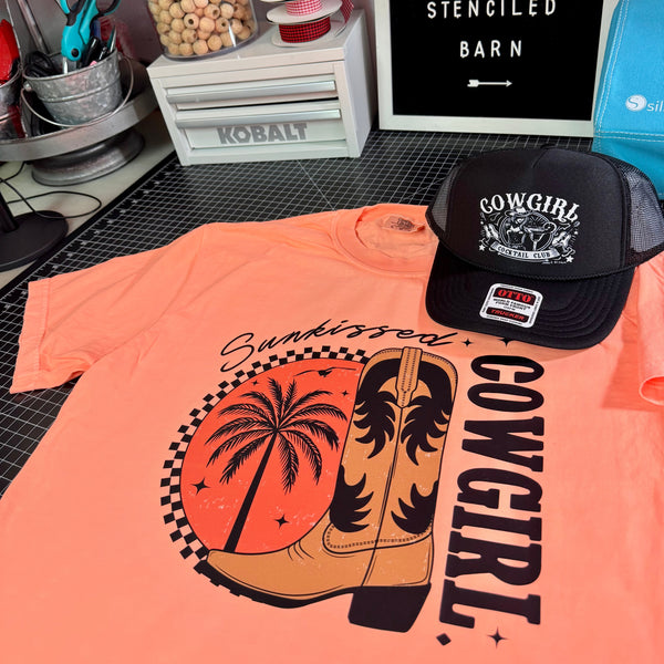 Sunkissed Cowgirl Summertime Graphic Tee | Comfort Colors Neon Cantaloupe - The Stenciled Barn