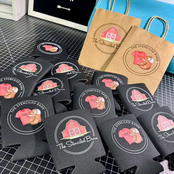 Custom Logo Can Coolers | Personalized Foam Drink Holders for Business Merch - The Stenciled Barn