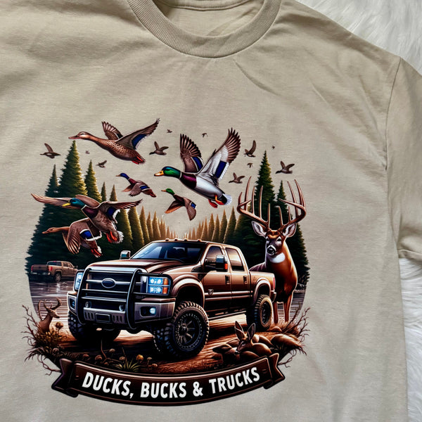 Ducks, Bucks & Trucks Hunting Graphic Tee | Southern Guy Fashion | Unisex Softstyle Cotton - The Stenciled Barn