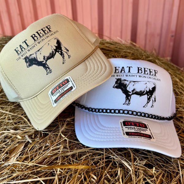 Eat Beef Trucker Hat With Detachable Chain | Livestock Inspired Western Accessory | Adjustable Snapback - The Stenciled Barn