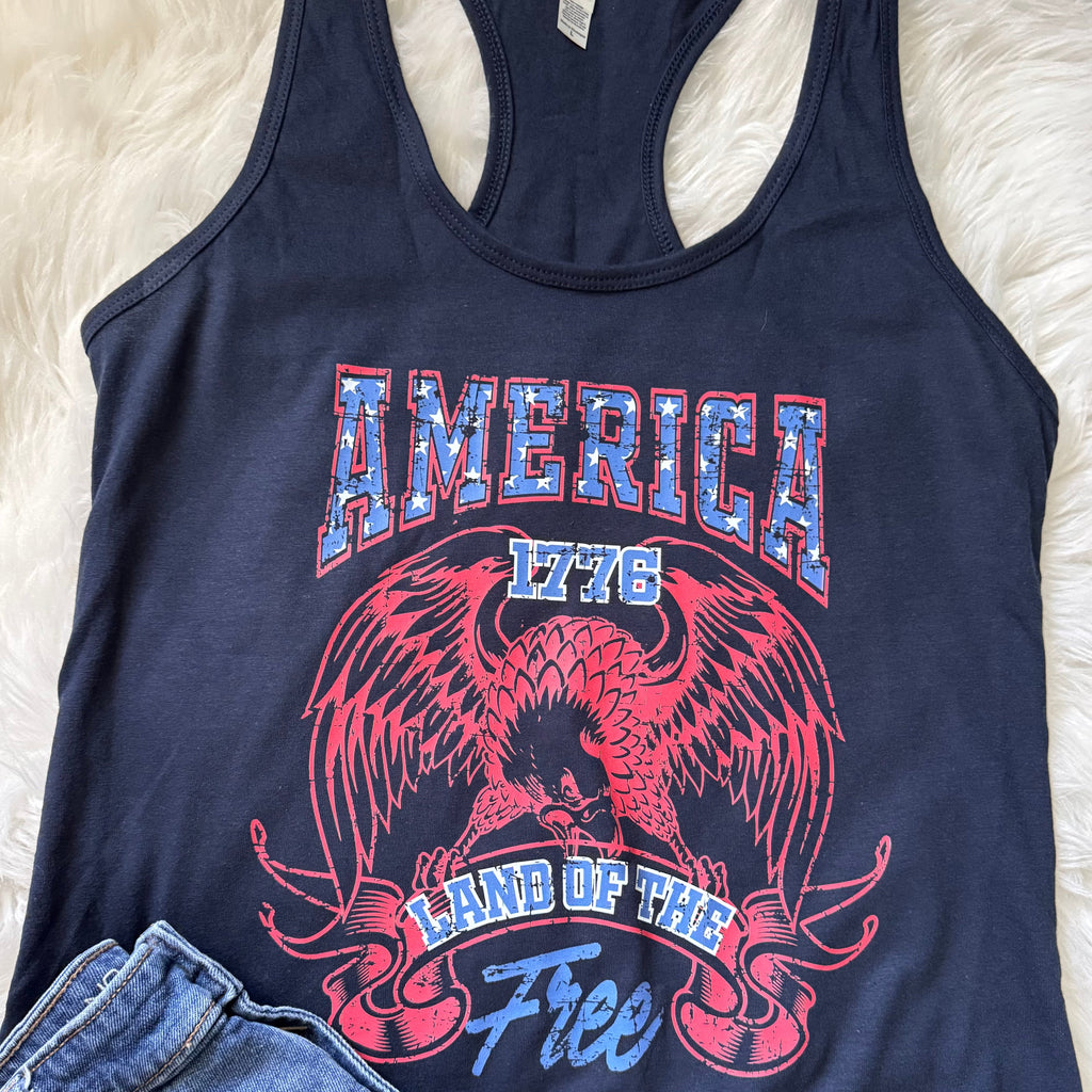 1776 Eagle USA Patriotic Racerback Tank Top | Fourth of July Graphic Tee - The Stenciled Barn