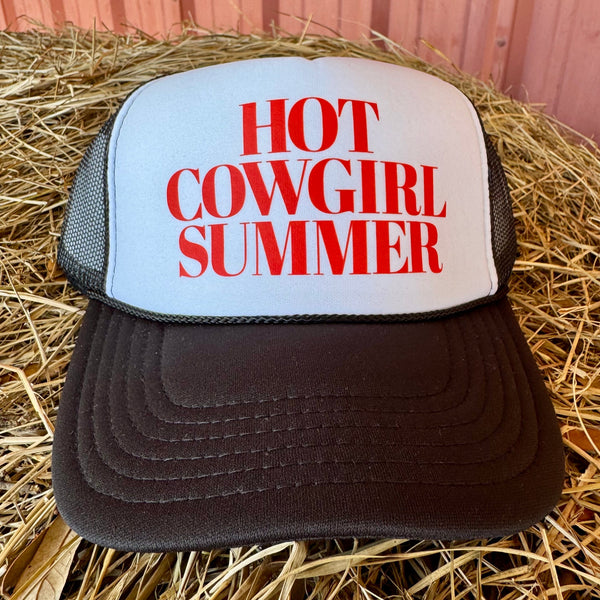 Hot Cowgirl Summer Trucker Hat | Trendy Country Cap | Adjustable Snapback - The Stenciled Barn