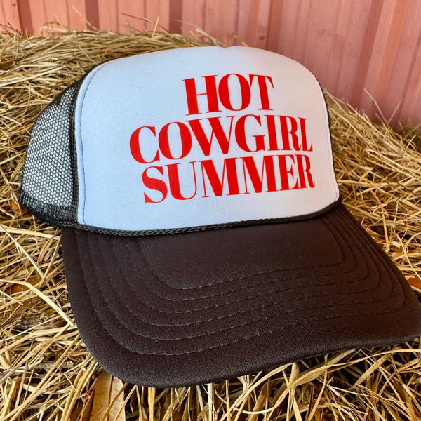 Hot Cowgirl Summer Trucker Hat | Trendy Country Cap | Adjustable Snapback - The Stenciled Barn