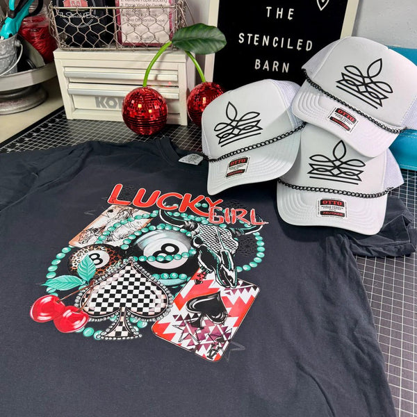 Lucky Girl Western Collage Graphic Tee | Retro Vegas Wild Cards Design | Comfort Colors - The Stenciled Barn