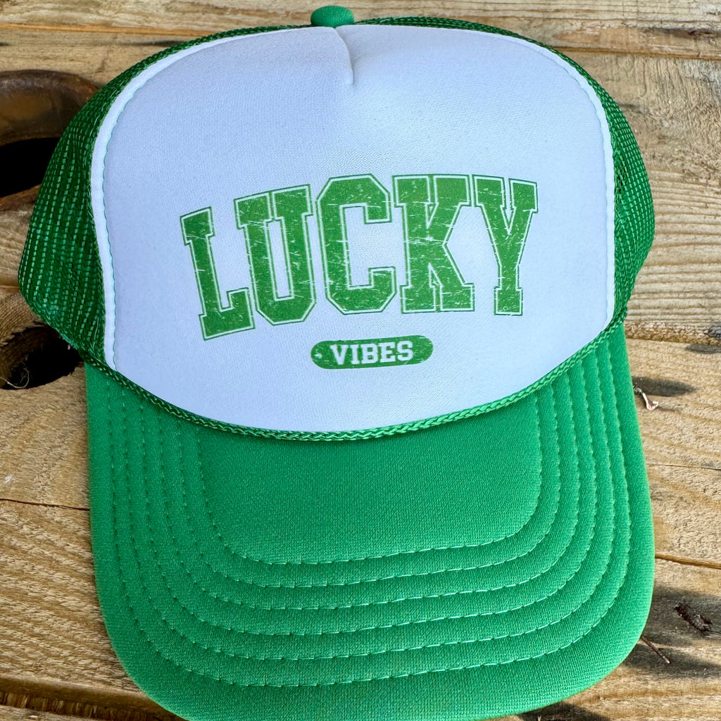Lucky Vibes Trucker Hat | St. Patty’s Day Irish Theme Snapback Cap - The Stenciled Barn