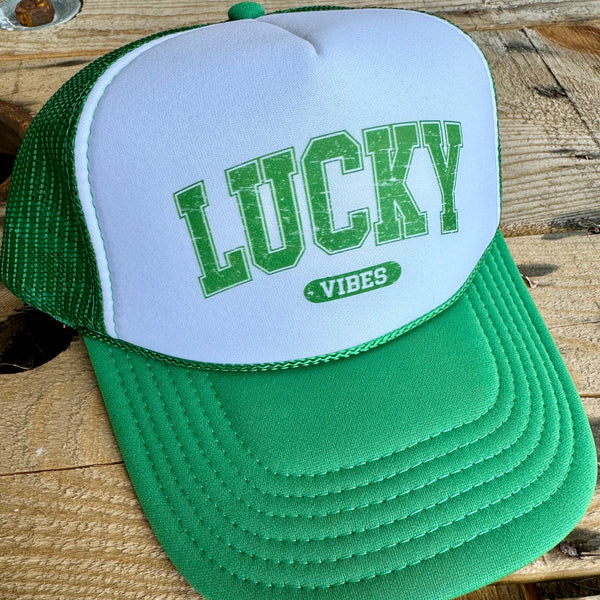 Lucky Vibes Trucker Hat | St. Patty’s Day Irish Theme Snapback Cap - The Stenciled Barn