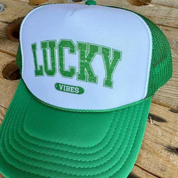 Lucky Vibes Trucker Hat | St. Patty’s Day Irish Theme Snapback Cap - The Stenciled Barn