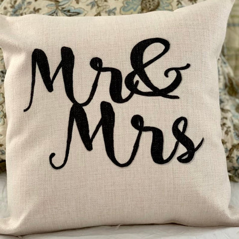 Mr. & Mrs. Pillow Cover | Minimalist Farmhouse Bedroom Decor for Couples - The Stenciled Barn