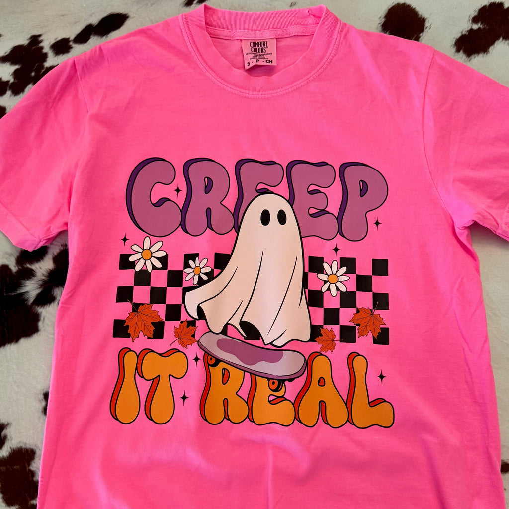 Creep It Real Neon Pink Halloween Graphic Tee | Comfort Colors - The Stenciled Barn