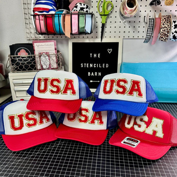 USA Trucker Hat for Women – Patriotic Red, White & Blue Snapback with Patches | Otto Brand - The Stenciled Barn