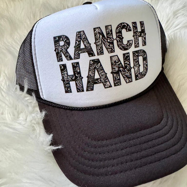 Ranch Hand Trucker Hat | Punchy Western Tooled Leather Vibe | Otto Cap with Adjustable Snapback - The Stenciled Barn