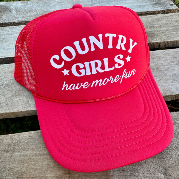 Country Girls Have More Fun Trucker Hat | Retro Style Otto Cap | Adjustable Snapback - The Stenciled Barn