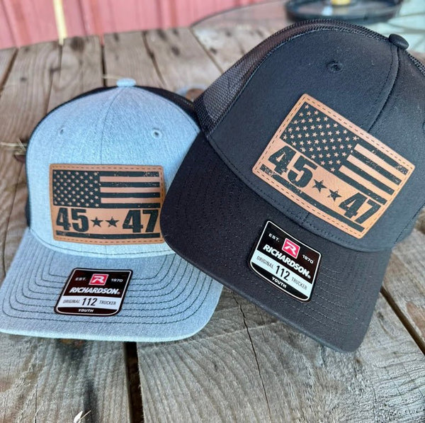 Richardson 112 Trump 45 - 47 American Flag Hat | MAGA Cap for Adults & Youth - The Stenciled Barn