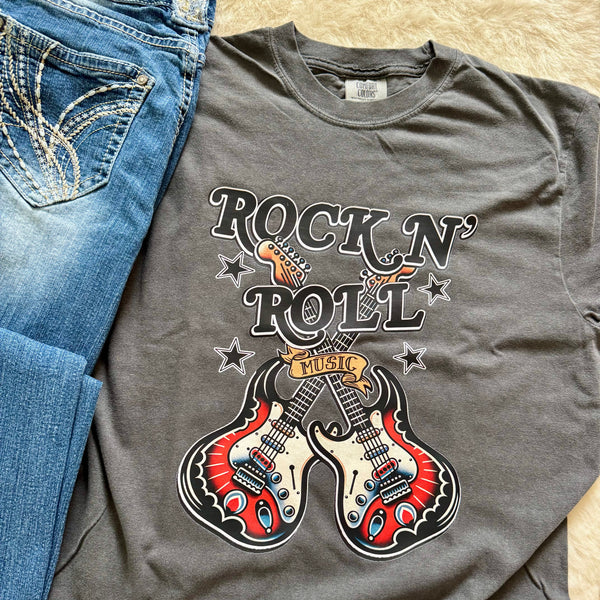 Rock 'n' Roll Graphic Tee | Comfort Colors T-shirt Pepper - The Stenciled Barn