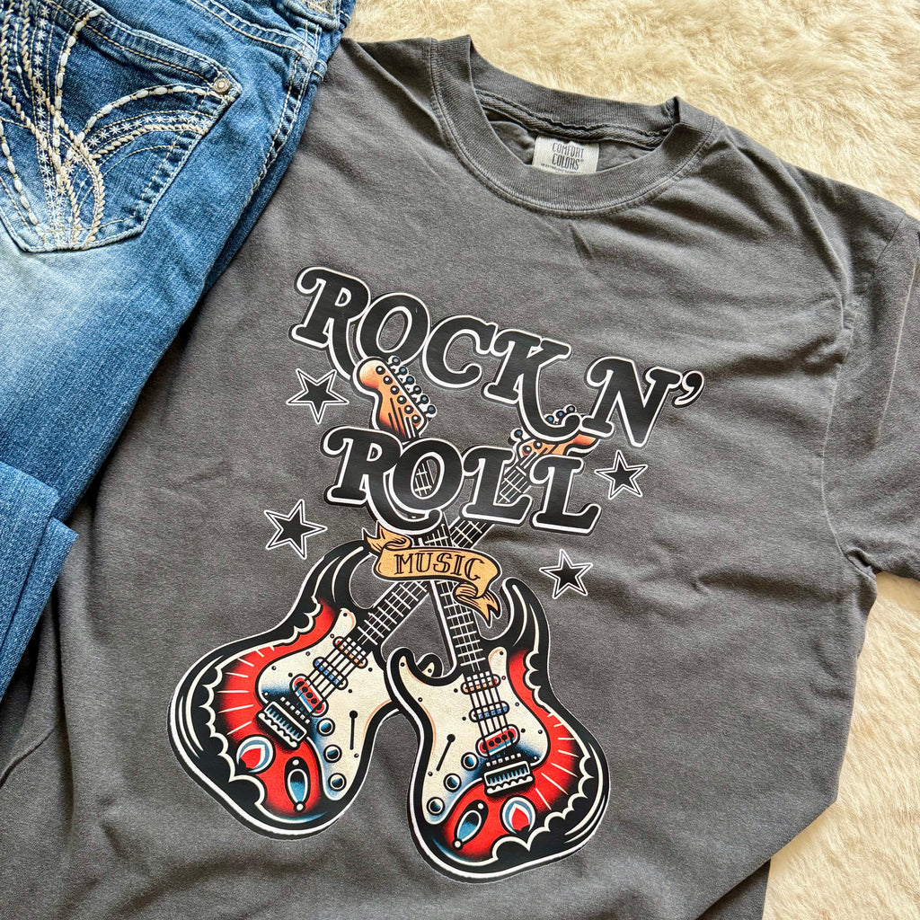 Rock 'n' Roll Graphic Tee | Comfort Colors T-shirt Pepper - The Stenciled Barn