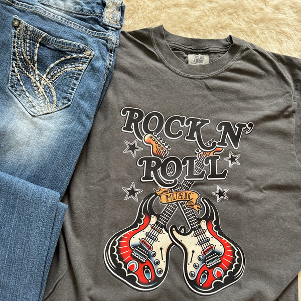 Rock 'n' Roll Graphic Tee | Comfort Colors T-shirt Pepper - The Stenciled Barn