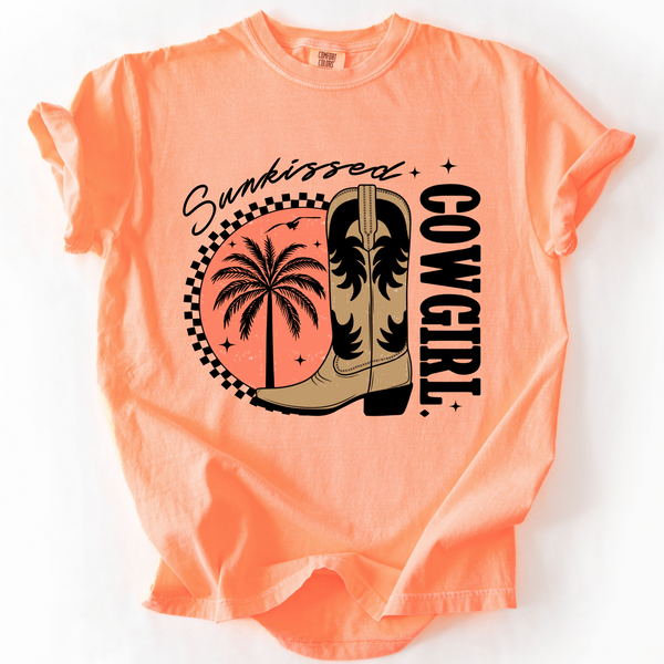 Sunkissed Cowgirl Summertime Graphic Tee | Comfort Colors Neon Cantaloupe - The Stenciled Barn