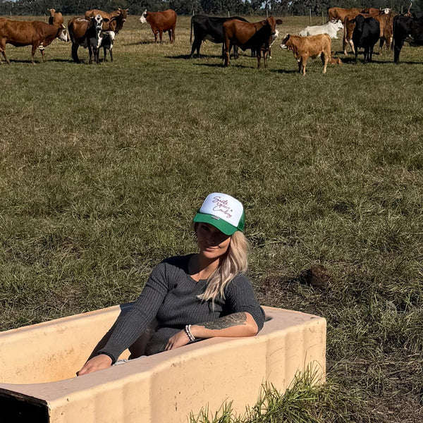 Santa I Want a Cowboy Trucker Hat | Punchy Country Christmas Hat for Women | Trendy Western Holiday Cap - The Stenciled Barn